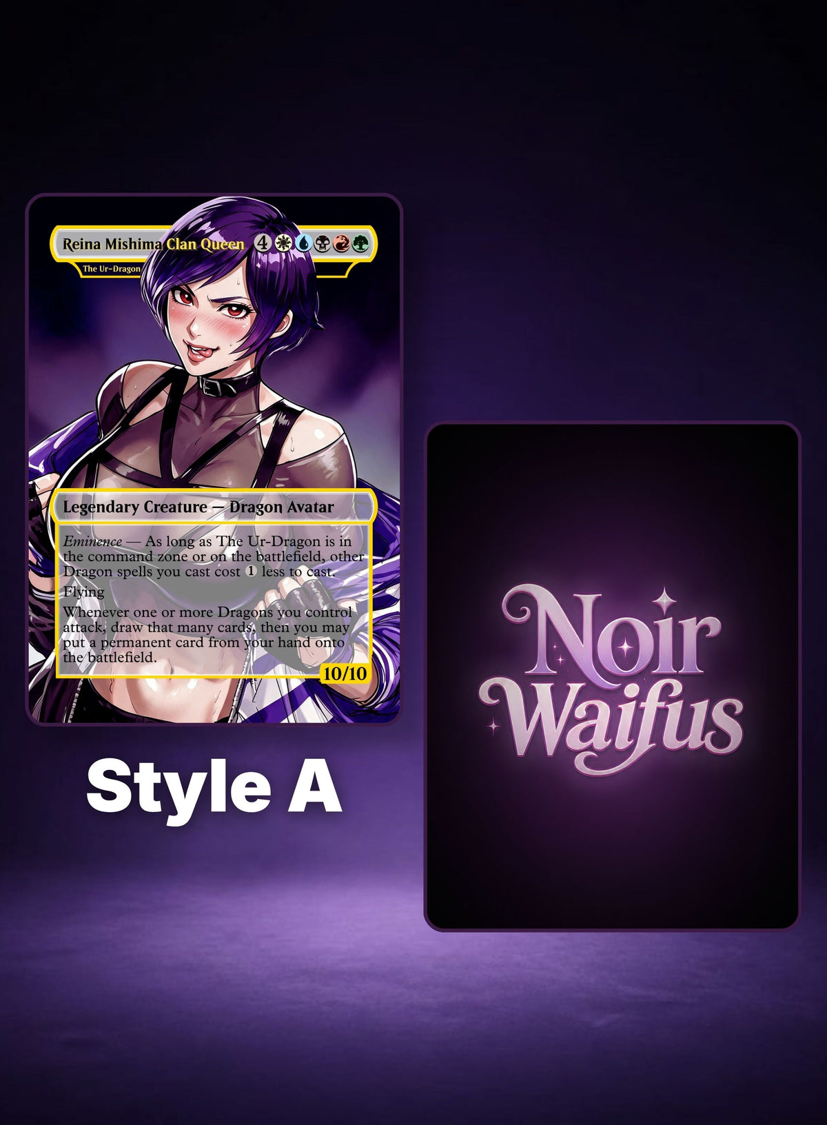 The Ur-Dragon #114, Style A card preview displayed beside the NoirWaifus card back.
