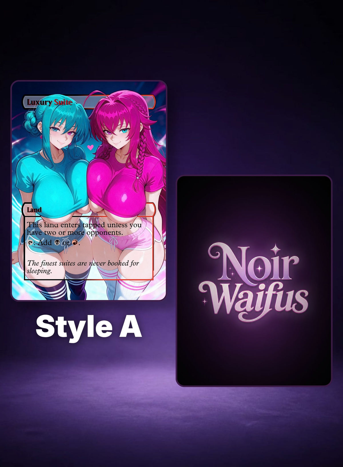 Luxury Suit #127, Style A card preview displayed beside the NoirWaifus card back.