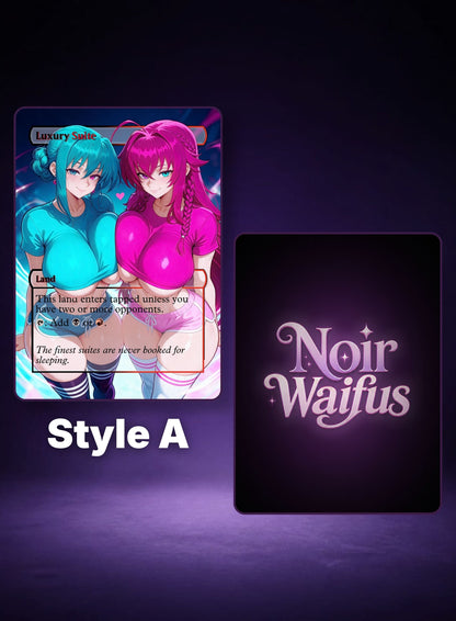 Luxury Suit #127, Style A card preview displayed beside the NoirWaifus card back.