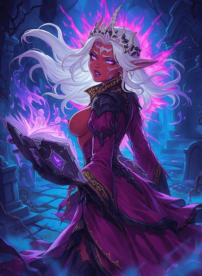 Zul Ashur, Lich Lord NSFW Full art #190: crowned necromancer in blue ruins with violet magic, without a rules-text overlay.