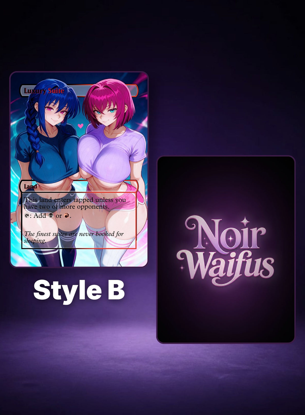 Luxury Suit #127, Style B card preview displayed beside the NoirWaifus card back.