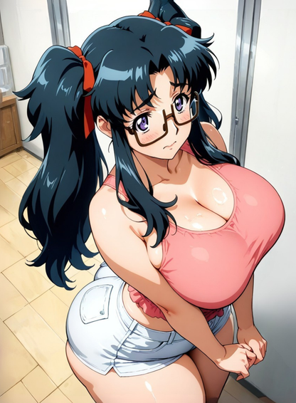 Thought Vessel #95, Full art preview: dark-haired character wearing glasses and a red top.