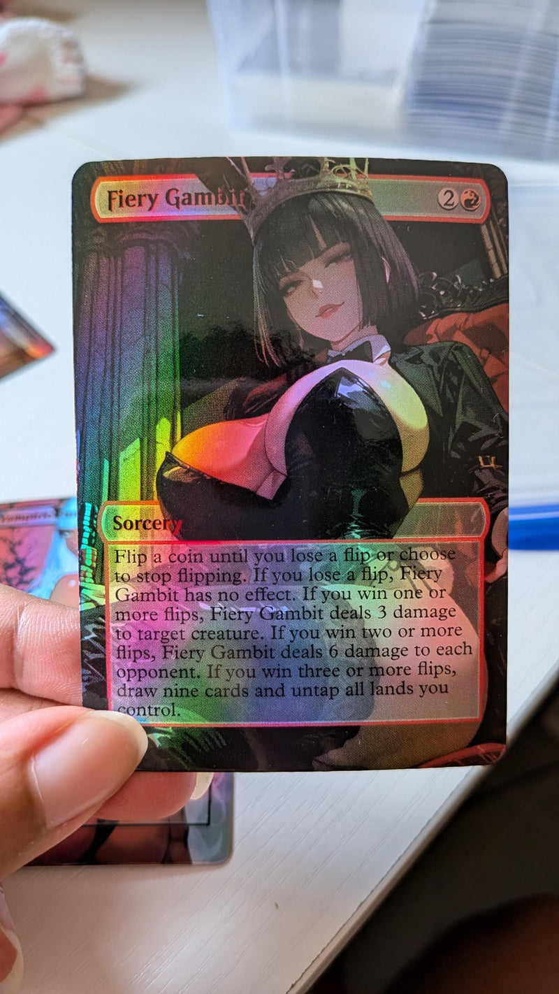 Real photo of the Fiery Gambit SFW physical proxy card