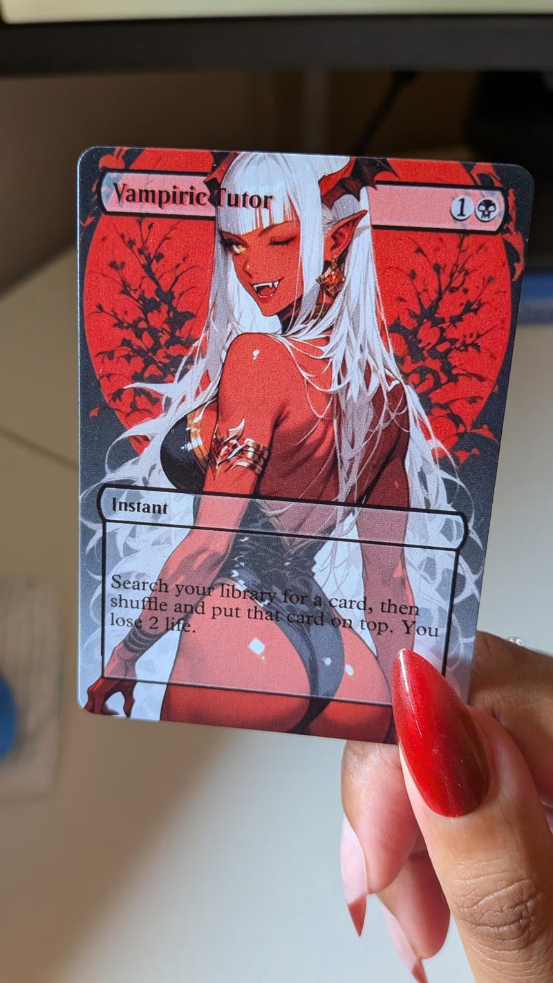 Real photo of the Vampiric Tutor SFW physical proxy card